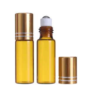 Grosir 5ml amber roll on botol serum kaca kecil botol dengan rol logam bola untuk ceramide perbaikan esensi