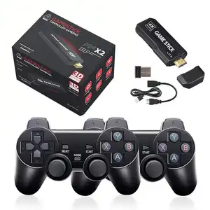 Game Consoles for N64/PSP/PS1 Built in 30000 Games Game Stick X2 GD10 for Retro Black Color Box 4k Abs 2.4G Wireless Gamepad*2