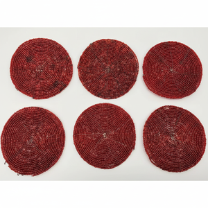 ชุดจานรองแก้วลูกปัดสีม่วงแดงทำด้วยมือที่สวยงามสินค้าเหล่านี้อยู่ในสภาพดีใช้เป็นรูปที่แสดงและมา - Product Image 1