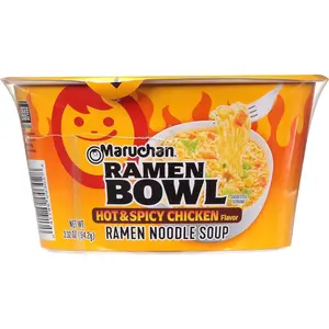Maruchan Bowl Hot & Spicy Chicken Flavor Ramen Noodles 3.32 oz Single Count Pack (Pack of 12)