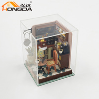 Hongda S2301Z Transit café Miniature maison de poupée bricolage maison de poupée Kit de maison de poupée en bois avec cache-poussière