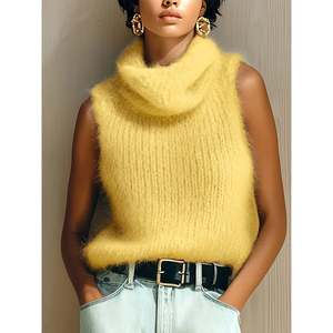 Fuzzy Mock Neck Sweater Women's Vest Light Green XS Soft Knit <b>Top</b> Casual Wear - Product Image 2