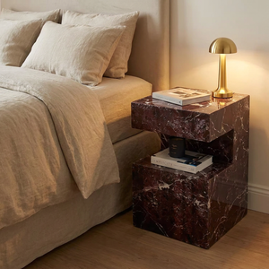 Tavolino Laterale in Marmo Rosso Levanto Naturale, Comodino a Blocchi Sfalsati, Arredamento di Lusso per Camera <span class=keywords><strong>da</strong></span> Letto e <span class=keywords><strong>Soggiorno</strong></span>, Direttamente dalla Fabbrica - Product Image 1