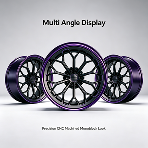 Cerchi in Lega Forgiati Monoblocco Neri con Bordo Viola Stile Stance Personalizzati per Lexus ES Mercedes Classe C Honda Civic Mini Cooper - Product Image 3