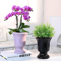 Pot Bunga Keramik Tinggi Gaya Prancis, Vas Dekoratif Phalaenopsis Bunga Buatan, Lubang Begonia, Wadah Kecil Transparan, Ornamen