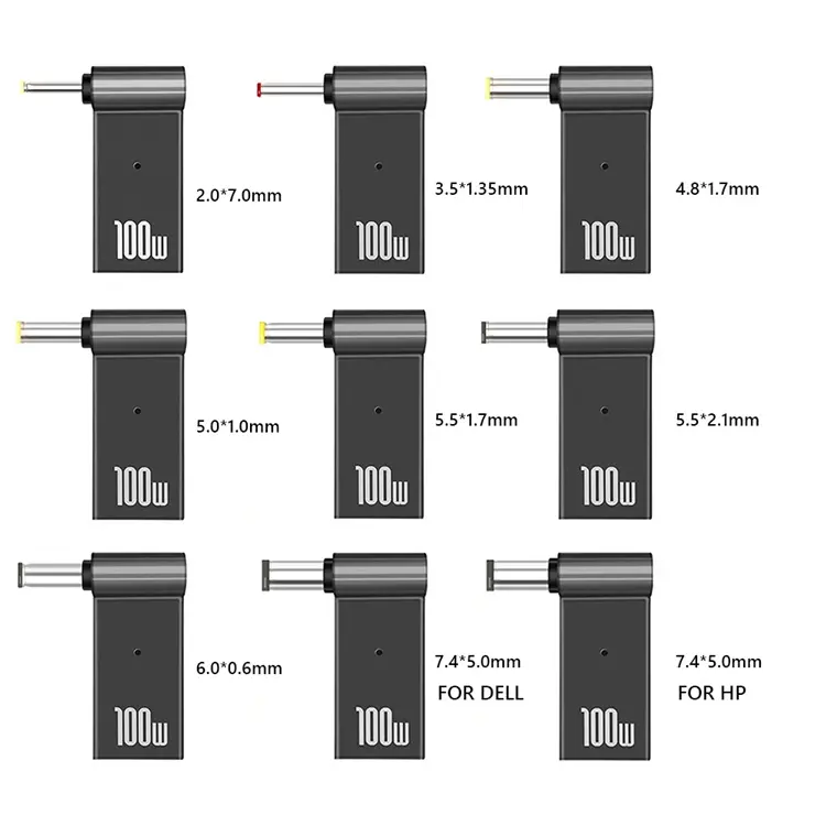 PD 100W 노트북 전원 충전기 공급 장치 어댑터 5A 20V 커넥터 Lenovo/HP/DELL 용 여성 Type-C to DC 남성 잭 플러그 변환기