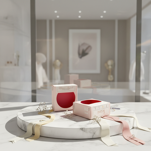Boîte en papier rose personnalisée avec logo pour cosmétiques, houppette à poudre, avec fenêtre transparente et impression intérieure - Product Image 1