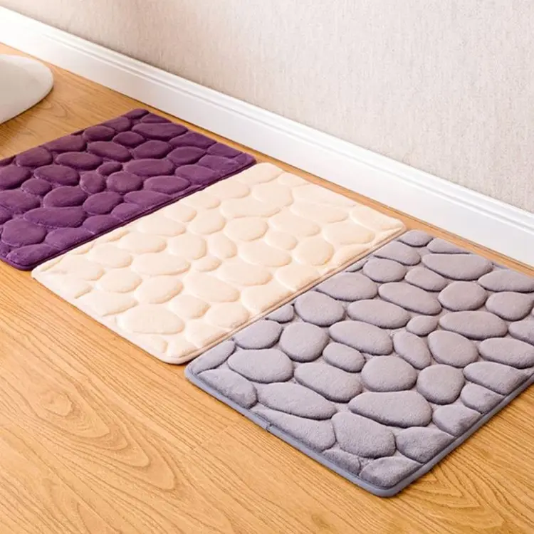 Factory Customized Color Hot Press Pebble Design Memory Foam Bath Mat Bathroom Rug Non-slip Bath Mats