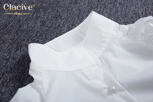 Clacive 2020 de moda de verano de las mujeres traje de mangas blanco camisa blusa diseños blusas de las señoras - Product Image 5