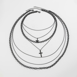 Juego de 2 Collares de Cadena Larga con Colgante de Cruz/Estrella de Varias Capas Estilo Hip Hop para Hombre, Accesorios de Moda Punk para Uso Diario, Regalo de Joyería - Product Image 5