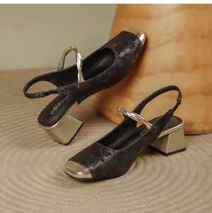 En stock, sandales à talon haut pour femme, style Mary Jane, à bride unique, à talon carré, à bout ouvert, style chinois, avec perles et color block - Product Image 3