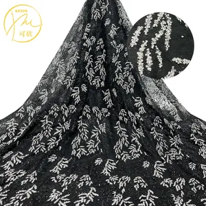 काले और सफेद प्रीमियम फ्रेंच लेस क्रिस्टल डायमंड मेष पॉलिएस्टर ट्यूल शाम की पोशाक मुद्रित कपड़े