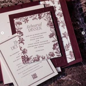 การ์ดเชิญงาน<span class=keywords><strong>แต่งงาน</strong></span>แบบพิมพ์นูนลายบอร์โดซ์บนกระดาษฝ้ายเนื้อสัมผัสพิเศษ พร้อมขอบตัดเฉียง<span class=keywords><strong>คม</strong></span>ชัด - Product Image 1