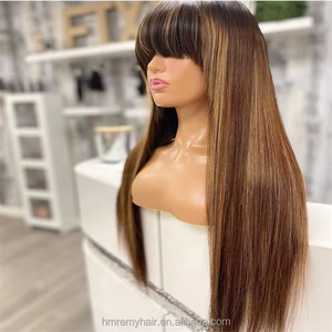 Vente en gros de perruques avec frange droite, couleur ombrée, style droit, perruque à frange superposée, perruque noire pour femmes, couleur mixte, sans colle, à porter - Product Image 6