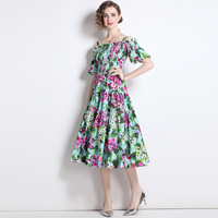 Vestido de verano de manga corta con hombros descubiertos, estampado Floral