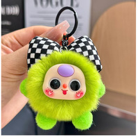 Porte-clés mignon en peluche boule de charbon, breloque de sac en forme de nœud papillon moelleux, pendentif animal Kawaii pour clés, sac à dos, voiture, cadeau pour filles