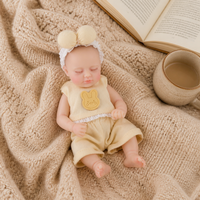 8 Zoll große, vollständig aus Silikon gefertigte Reborn-Babypuppe, schlafend, mit geschlossenen Augen, Schleifen-Stirnband, Hasen-Applikation, Neugeborenen-Puppe für Rollenspiele
