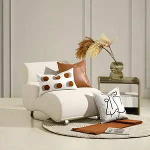 AIBUZHIJIA Nordic Modern Simple Light Luxury Sofa White Round Stick Cloth Embroidered Pillow Cases Cotton Linen Cushion Cover
