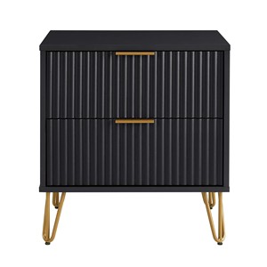 Black Nightstand With Gold Legs And Ribbed <b>Drawers</b> Modern Bedroom <b>Storage</b> <b>Drawer</b> Unit - Product Image 1
