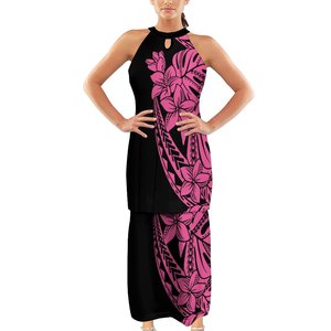 knee length dresses for ladies Passion Pink Hibiscus Print Hawaiian Dress