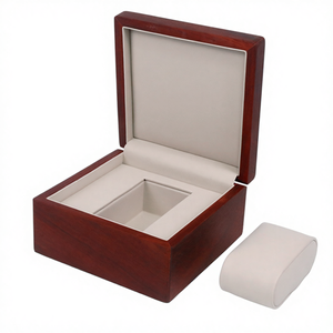 Lussuosa Scatola Quadrata Rossa in Legno Massello Laccato con Inserto in Pelle PU per Orologio Singolo, Confezione Regalo per <span class=keywords><strong>Uomo</strong></span>/Donna - Product Image 3
