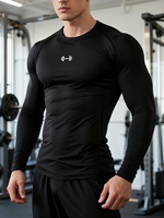 OEM/ODM T-shirt de sport décontracté uni à séchage rapide pour hommes, vêtements de musculation, compression élastique, manches longues, vêtements de sport pour l'entraînement