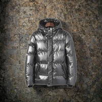 Blouson bombardier à capuche à coque souple pour hommes, nouveau style d'hiver arc-en-ciel avec doudoune épaisse à capuche, veste rembourrée brillante