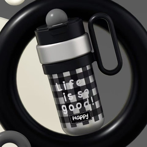 1100ml Cute Plaid Print Vacuum Insulated Tumbler 316 Liner 201 Outer Shell <b>Large</b> Capacity Portable Handle Straw <b>Water</b> <b>Bottle</b> - Product Image 3