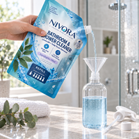 Sachet de recharge imprimé sur mesure de 1L pour nettoyant de douche, avec bec verseur, fermeture éclair refermable, pour l'élimination du calcaire