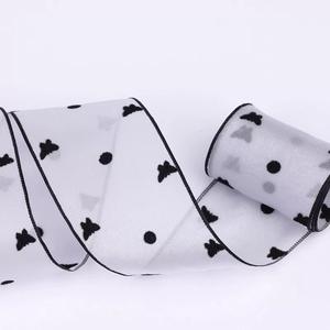 Ruban en fil floqué fluide, imprimé à pois scintillants, nœud pour gâteau, fleur pour emballage, bricolage, accessoires pour cheveux faits à la main, rouleau 100% - Product Image 6