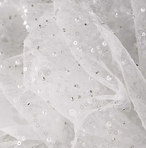 투명한 스팽글 니트 메쉬와 손으로 수놓은 진주 레이스 웨딩 튤 원단 100% 아크릴 - Product Image 3