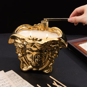 برطمان شموع فاخر على الطراز النوردي من السيراميك المطلي بالذهب بتصميم رأس ميدوسا، برطمانات فاخرة لصنع الشموع - Product Image 6