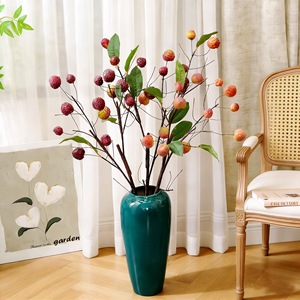 Fleur artificielle de litchi Qiwu, branche unique, rouge vin, rose rouge, en mousse, pour décoration de mariage, style INS - Product Image 1