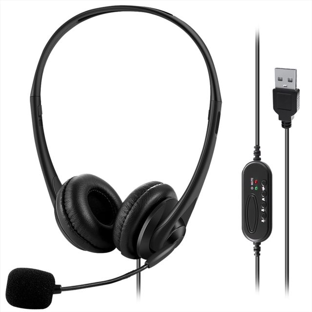 Computer Headset Wired USB Headphone with Microphone for Call Center