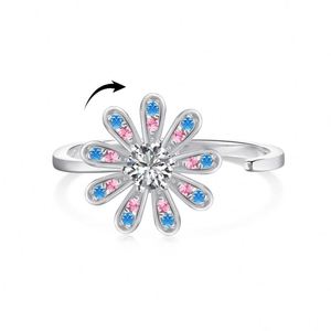 Anillo Giratorio Antiestrés Dylam para Mujer, Plata S925, Rodio, Chapado en Oro de 18K, Circonita Cúbica 5A, Forma de Girasol - Product Image 1