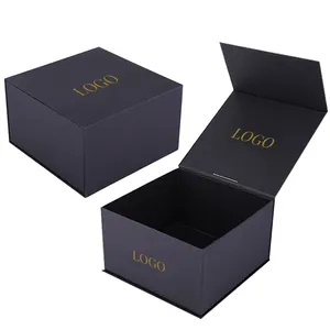 Caja de regalo de cierre magnético vacía Simple negra de cartón de papel rígido de lujo hecho a mano con impresión personalizada