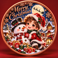 Pièce de monnaie personnalisée 1oz en cuivre pur 999, motif Noël garçon/fille, relief 3D, impression UV, objet de collection, souvenir, coffret cadeau