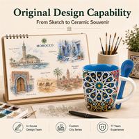 Mug Cangkir Keramik Vintage Motif Geometris Gaya Maroko Dengan Sendok OEM ODM Custom