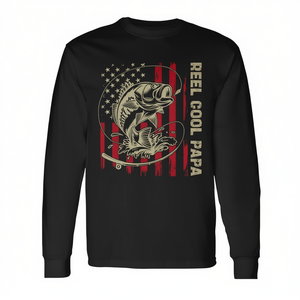 Reel Cool Papa Fishing T-shirt à manches longues pour hommes avec drapeau américain vintage - Product Image 2