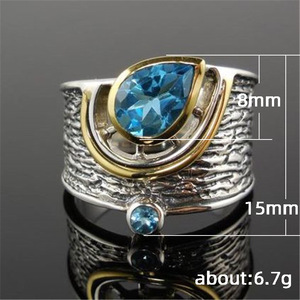 Anello con dettagli blu in stile etnico per donna, accessorio creativo da dito - Product Image 4