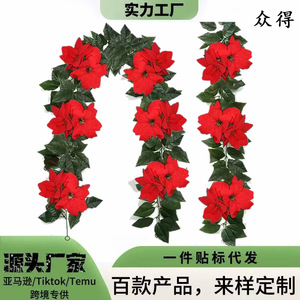 Guirlande de poinsettias artificiels de 6 pieds, décoration de Noël pour l'intérieur et l'extérieur, décoration de fête - Product Image 5