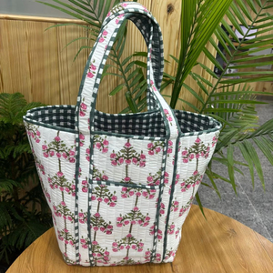 Bolsa de Mano de Algodón Acolchada con Estampado a Mano, Bolsa Ecológica Personalizada, Regalo para Mujer - Product Image 1