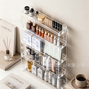 Étagère murale transparente multicouche pour cosmétiques, soins de la peau, vernis à ongles, avec ventouse, anti-poussière, 5 niveaux - Product Image 4