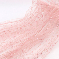 Tissu en maille de tulle perlé avec fil doré et perles goutte de pluie, dentelle transparente pour voiles de mariée, robes de princesse et décorations de mariage - Vente en gros