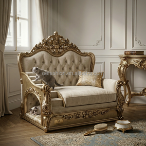 Cama de Lujo para Mascotas de Dos Niveles, Estilo Rococó Francés, en Terciopelo, para Hotel |   Sofá para Gatos de Madera Maciza Hecho a Medida con Espacio para Dormir |   Equipo de Mobiliario Comercial OEM - Product Image 1