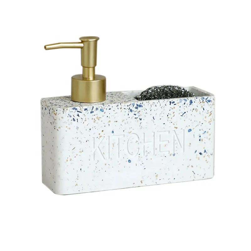 Blauw Terrazzo Effect 2-In-1 Zeepdispenser Voor Keuken Schoonmaken Bal Houder