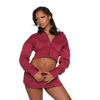 KY Ensemble 2 pièces pour femmes Automne Sweat à capuche zippé court et Mini jupe avec poches Design Tenue décontractée