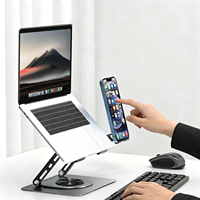 Support pliable en métal pour ordinateur portable avec support de téléphone, réglable, gain de place, ergonomique, pour bureau à domicile - Offre Spéciale