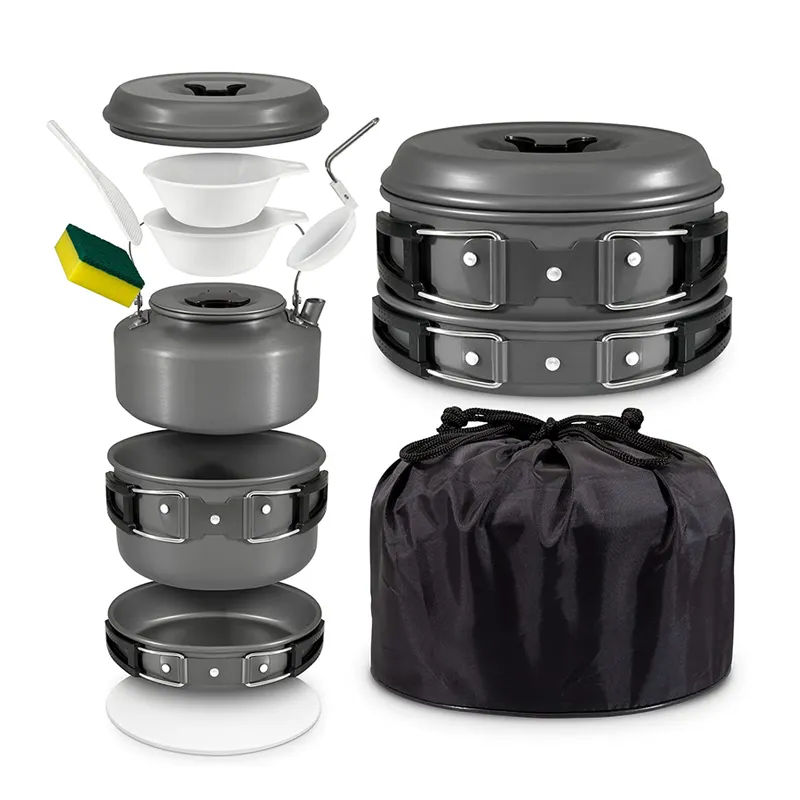 Outdoor Pot Hiking Backpacking Portable Kitchen Cookware Combination Aluminium Camping Cooking Set