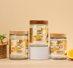 Pot de poudre de capsule de supplément de croissance de cheveux 200ml 250ml pilules rondes de pharmacie pot de supplément en verre boîte de papier ronde avec couvercle en bois - Product Image 6